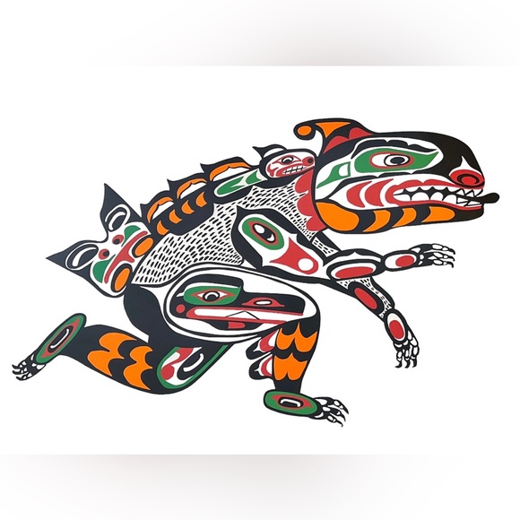 1994 John Nelson Print West Coast Art signed 25x19 Sea Monster Eagle Otter Mask - Picture 1 of 4